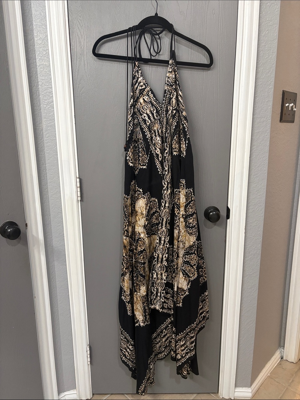 Black and Gold Halter Low Back Maxi Dress